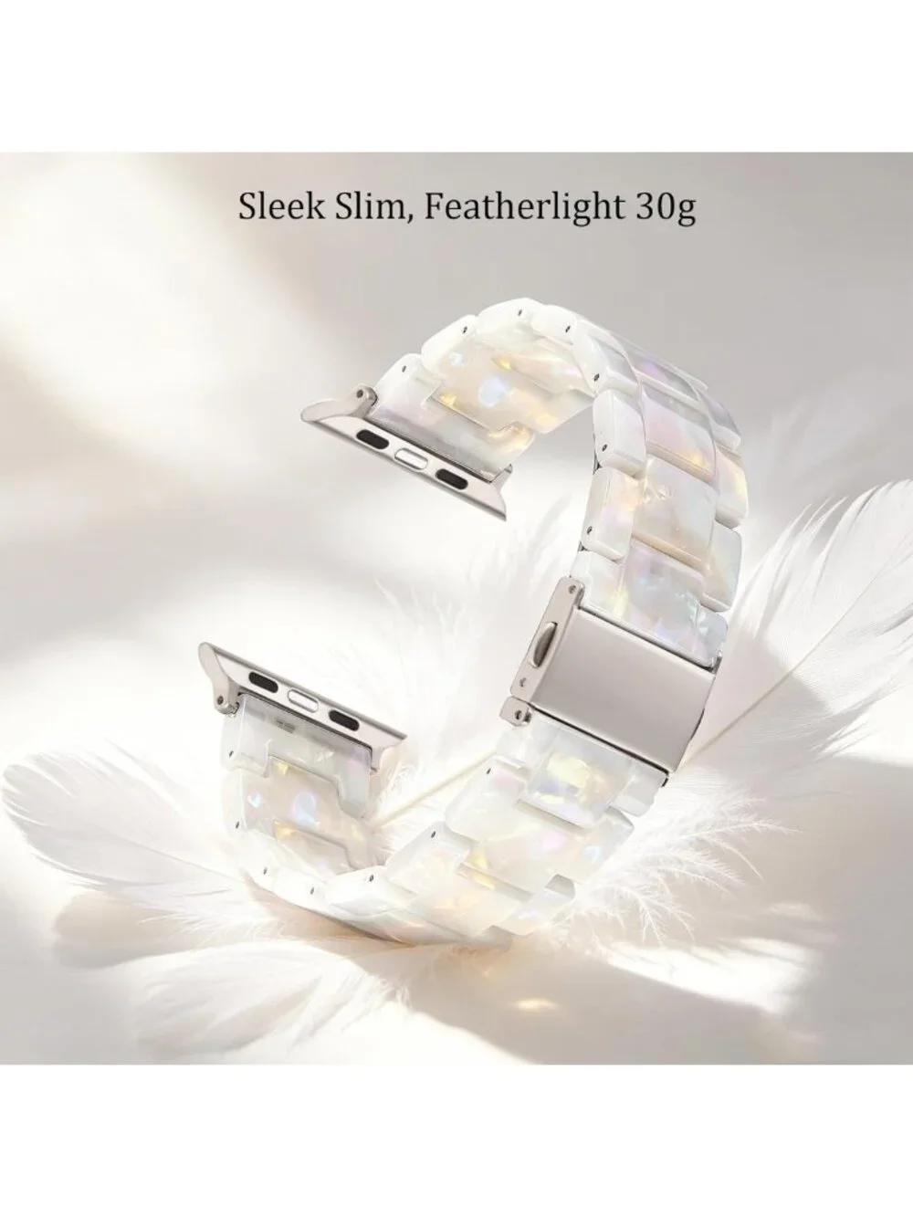 Stylish Lightweight Resin Watch Band for Apple Watch Series 1-11, Aurora White